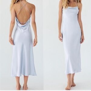 BNWT Zara powder blue open back satin slip dress XS cowl neck spaghetti straps